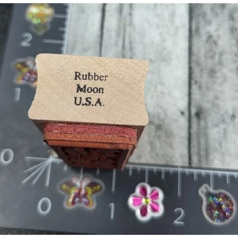 Rubber Moon Mistletoe Holly Berries Christmas Rubber Stamp Wood #D75